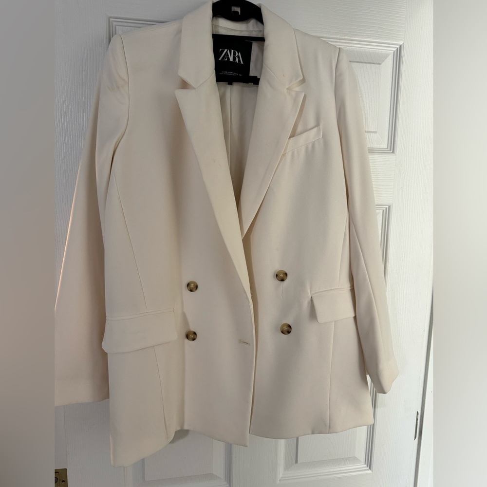 Zara double breasted cream blazer